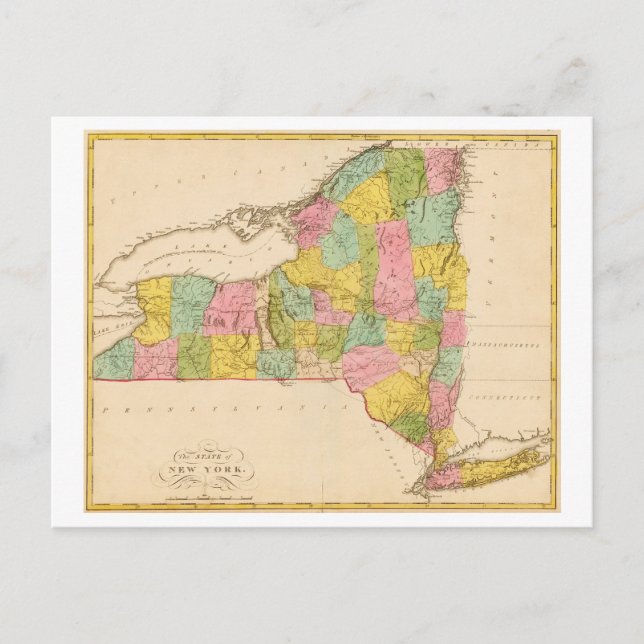 Postal Mapa Antiguo de 1815 del Estado de Nueva York (Anverso)