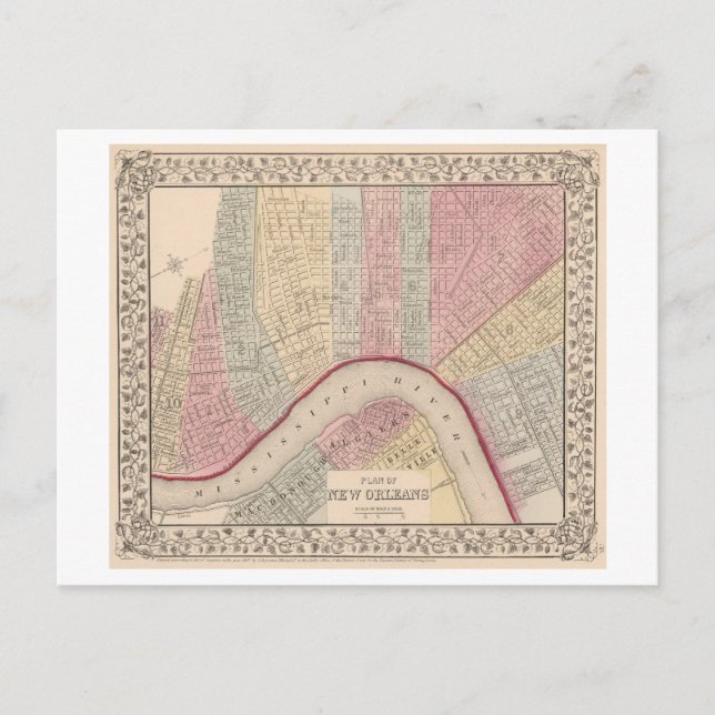 Postal Mapa Antiguo de 1868 de Nueva Orleans (Anverso)