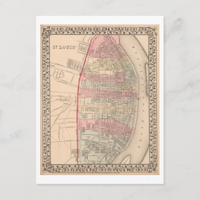 Postal Mapa antiguo de 1868 de San Luis, Misuri, (Anverso)