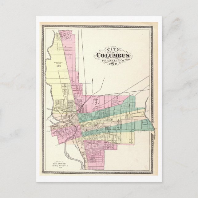 Postal Mapa Antiguo de 1872 de Columbus, Ohio, (Anverso)