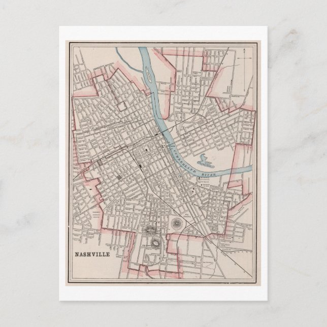 Postal Mapa Antiguo de 1899 de Nashville, Tennessee, (Anverso)