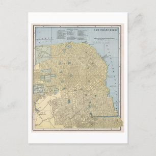 Postal Mapa antiguo de 1899 de San Francisco, California,