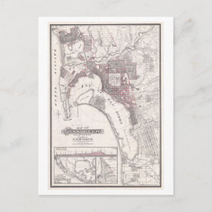 Postal Mapa Antiguo de 1903 de San Diego, California,