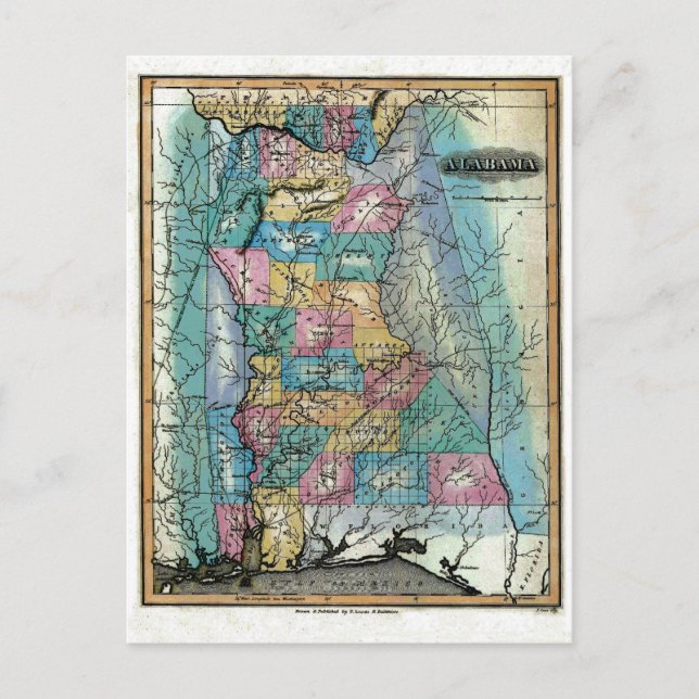 Postal Mapa antiguo de Alabama de 1826 (Anverso)