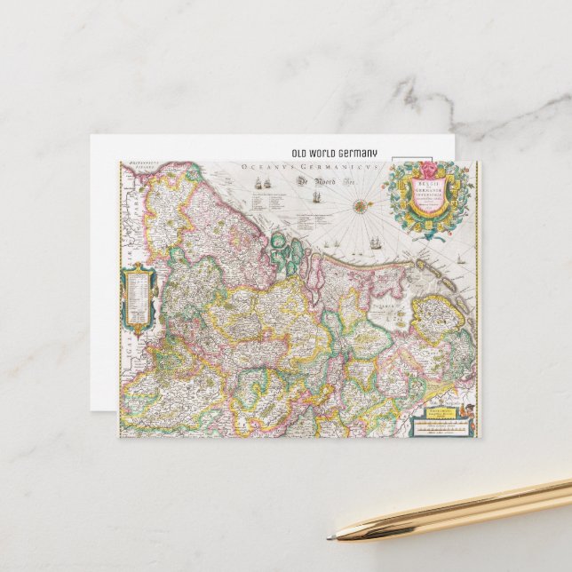Postal Mapa Antiguo de Alemania (Anverso/Reverso In Situ)