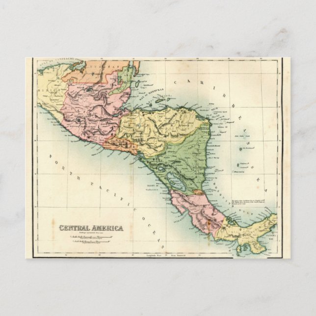 Postal Mapa antiguo de América Central (Anverso)