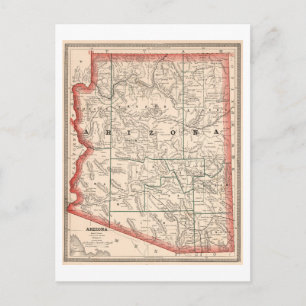 Postal Mapa Antiguo de Arizona de 1883 
