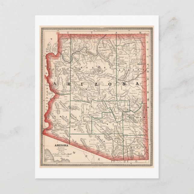 Postal Mapa Antiguo de Arizona de 1883  (Anverso)
