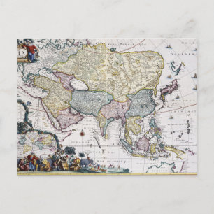 Postal Mapa antiguo de Asia 1696