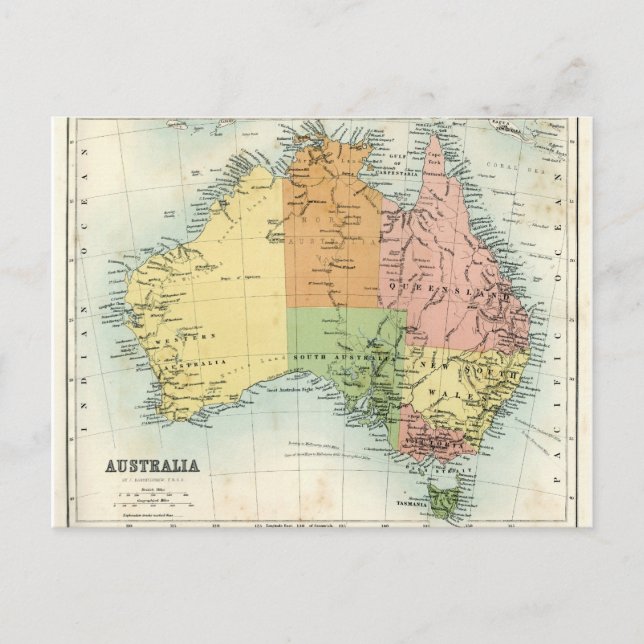 Postal Mapa antiguo de Australia (Anverso)