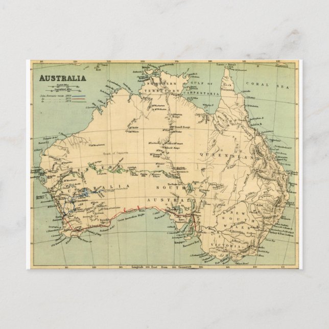 Postal Mapa antiguo de Australia (Anverso)