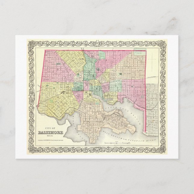Postal Mapa antiguo de Baltimore, Maryland, 1856 (Anverso)