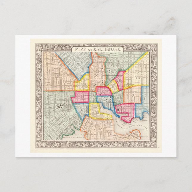 Postal Mapa antiguo de Baltimore, Maryland, 1867 (Anverso)