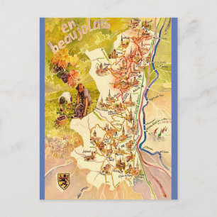 Postal Mapa antiguo de Beaujolais Francia