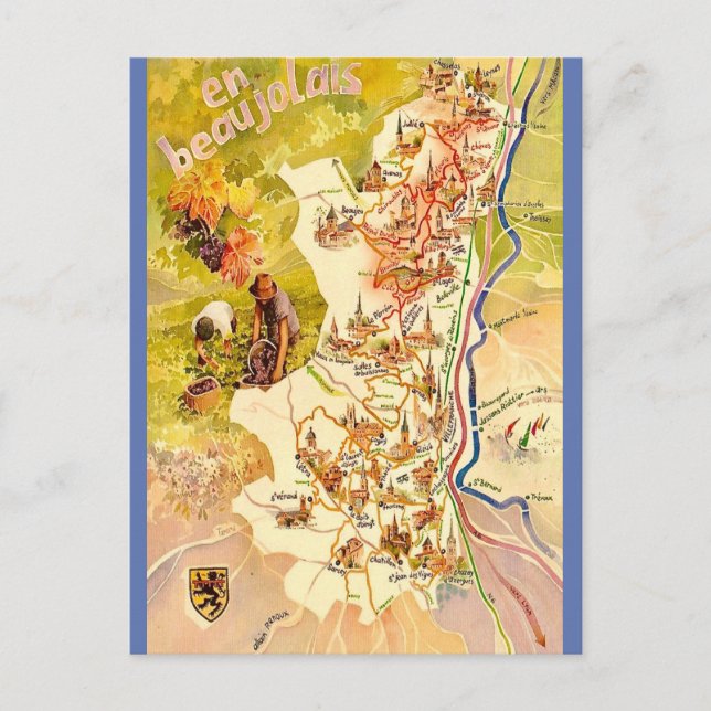 Postal Mapa antiguo de Beaujolais Francia (Anverso)