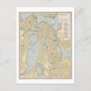 Postal Mapa antiguo de Boston, Massachusetts, 1899