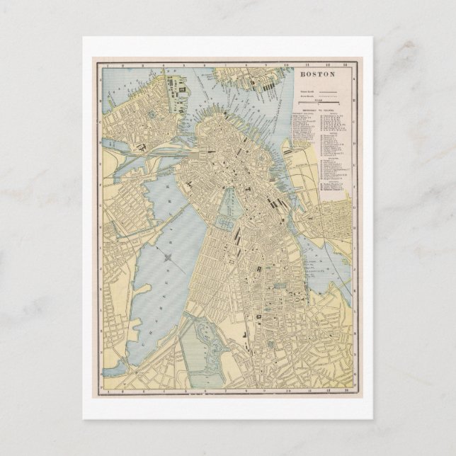 Postal Mapa antiguo de Boston, Massachusetts, 1899 (Anverso)