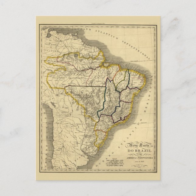 Postal Mapa antiguo de Brasil en 1821 (Anverso)