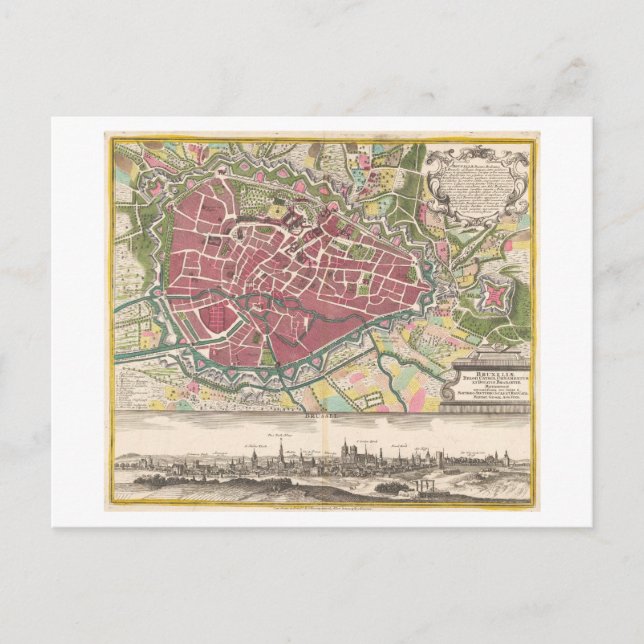 Postal Mapa Antiguo de Bruselas, Bélgica, (Anverso)