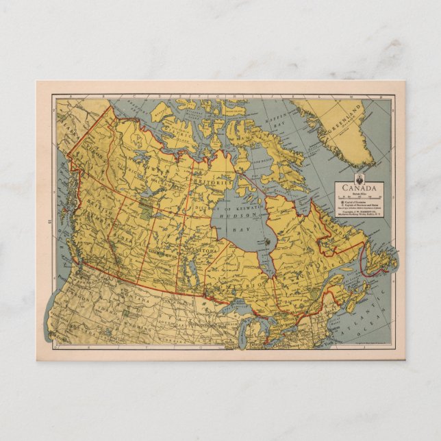 Postal Mapa antiguo de Canadá (Anverso)