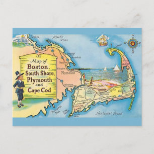 Postal Mapa Antiguo de Cape Cod