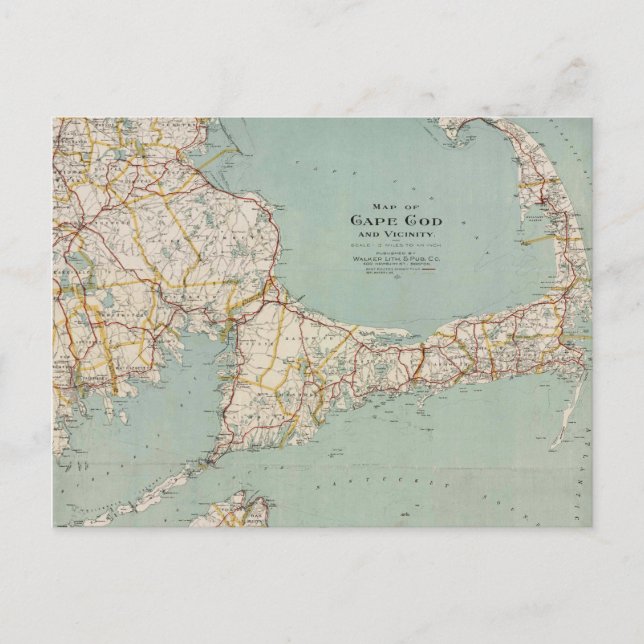 Postal Mapa antiguo de Cape Cod, Massachusetts (Anverso)