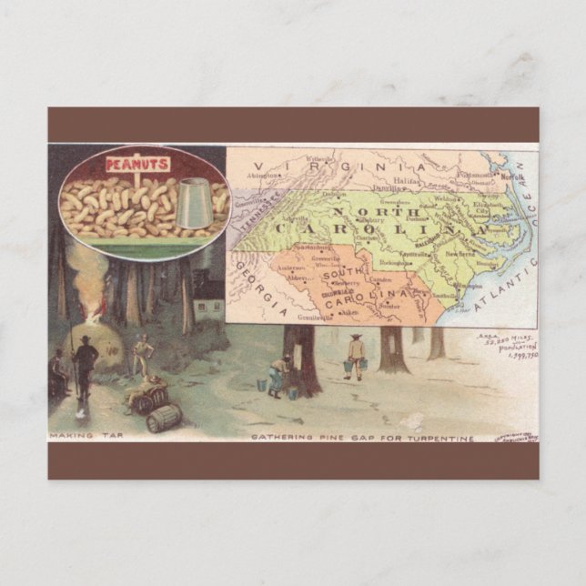 Postal Mapa Antiguo de Carolina del Norte (Anverso)