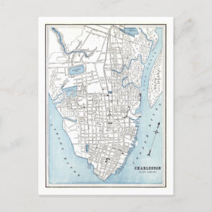 Postal Mapa antiguo de Charleston, Carolina del Sur, 1898