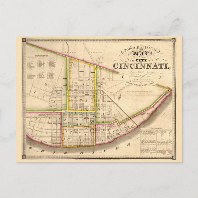 Postal Mapa antiguo de Cincinnati Ohio (Anverso)