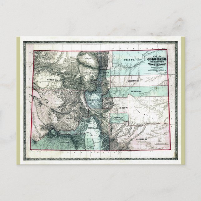 Postal Mapa antiguo de Colorado de 1862 (Anverso)