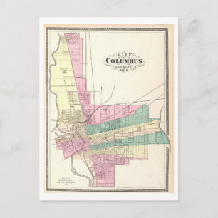 Postal Mapa antiguo de Columbus, Ohio, 1872