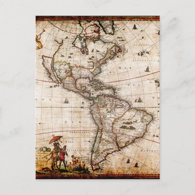 Postal Mapa antiguo de Continente América (Anverso)