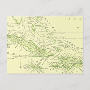 Postal Mapa antiguo de Cuba, Islas del Caribe y Bahamas