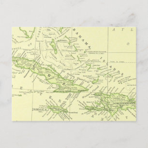 Postal Mapa antiguo de Cuba, Islas del Caribe y Bahamas