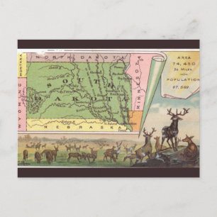 Postal Mapa Antiguo de Dakota del Sur