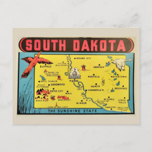 Postal Mapa Antiguo de Dakota del Sur