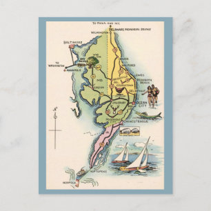Postal Mapa Antiguo de Del-Mar-Va