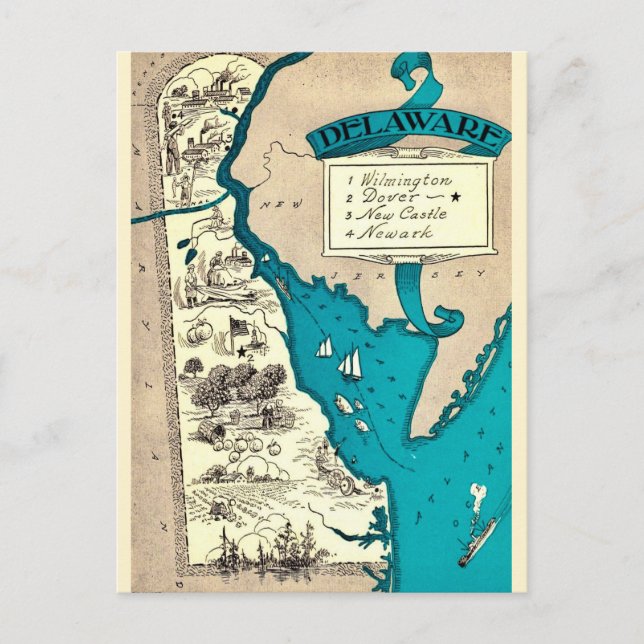 Postal Mapa antiguo de Delaware  (Anverso)