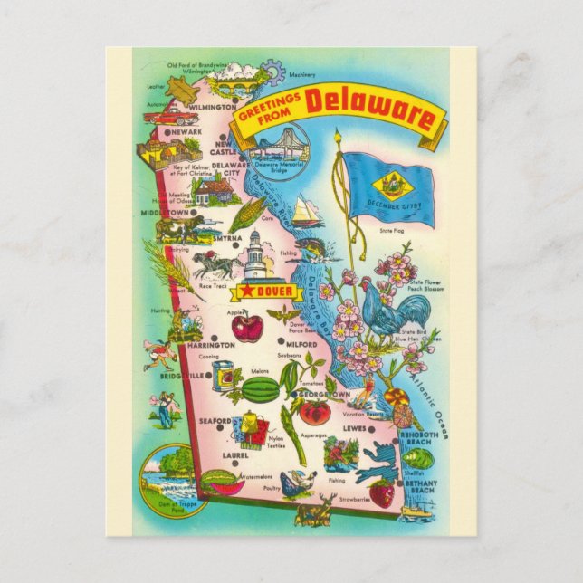 Postal Mapa antiguo de Delaware  (Anverso)
