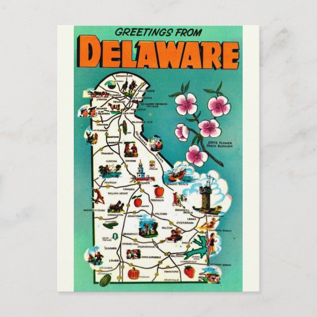 Postal Mapa antiguo de Delaware  (Anverso)