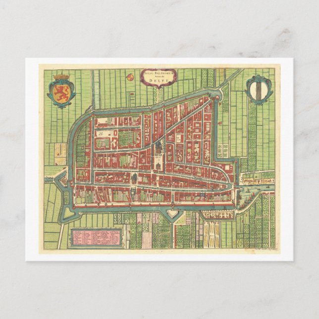 Postal Mapa antiguo de Delft, Países Bajos, (Anverso)