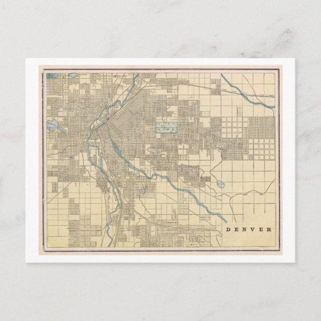 Postal Mapa antiguo de Denver, Colorado, 1899 (Anverso)