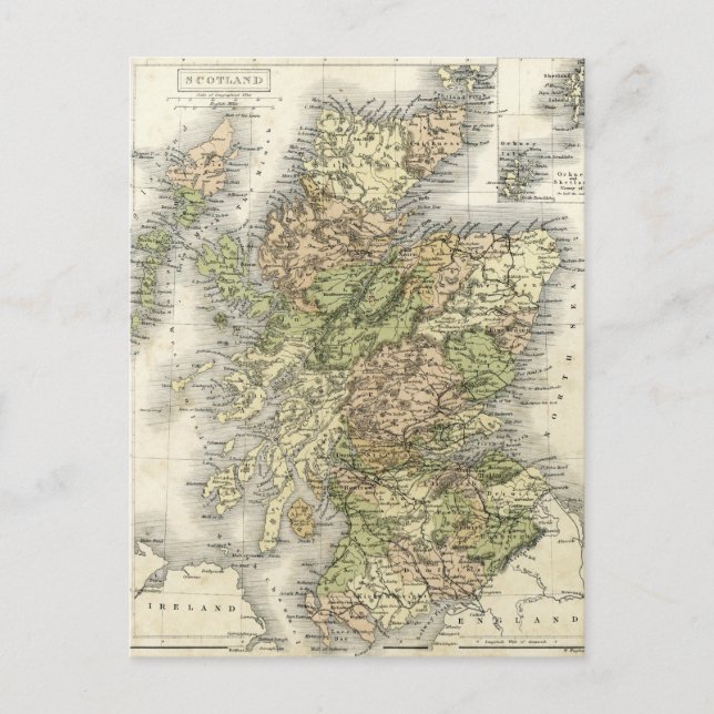Postal Mapa antiguo de Escocia (Anverso)