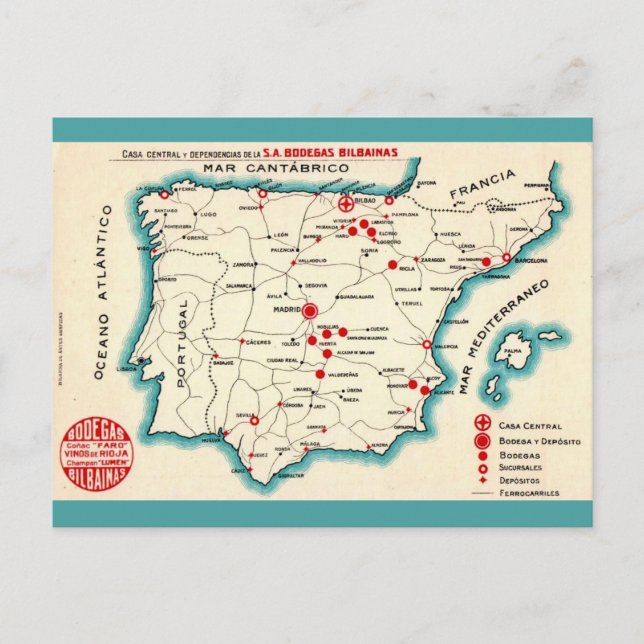 Postal Mapa antiguo de España (Anverso)