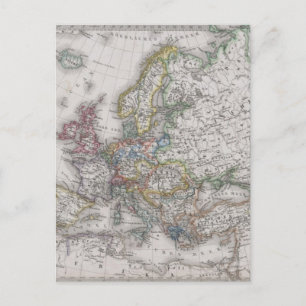 Postal Mapa antiguo de Europa alrededor de 1862
