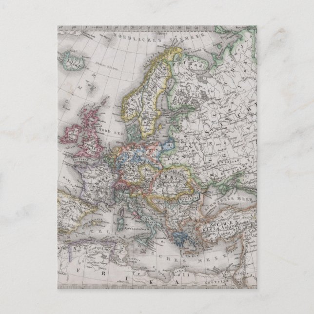 Postal Mapa antiguo de Europa alrededor de 1862 (Anverso)