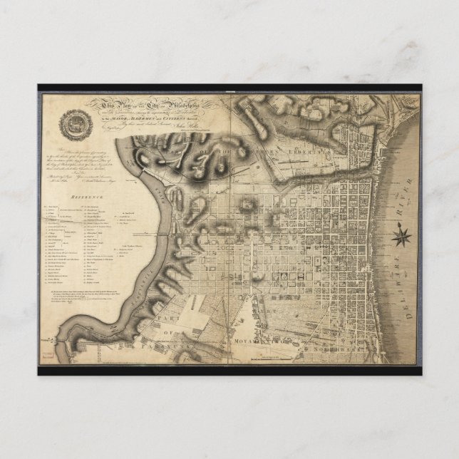 Postal Mapa antiguo de Filadelfia Pennsylvania de 1796 (Anverso)