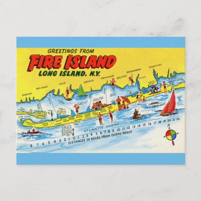 Postal Mapa antiguo de Fire Island  (Anverso)
