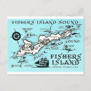 Postal Mapa Antiguo de Fishers Island NY