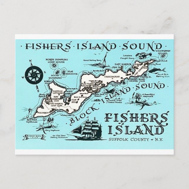 Postal Mapa Antiguo de Fishers Island NY (Anverso)